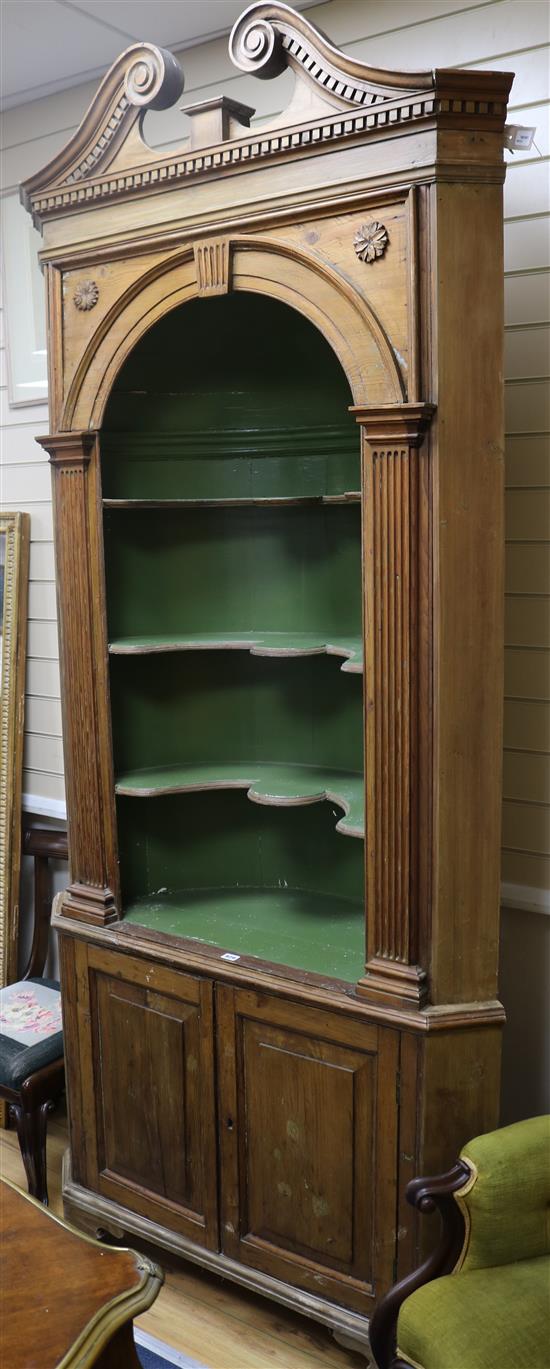 A Georgian style pine standing corner cupboard, H.245cm